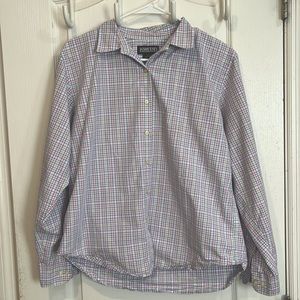 Lands End Pink & Blue Plaid Long Sleeve Button Down Blouse - SZ 12